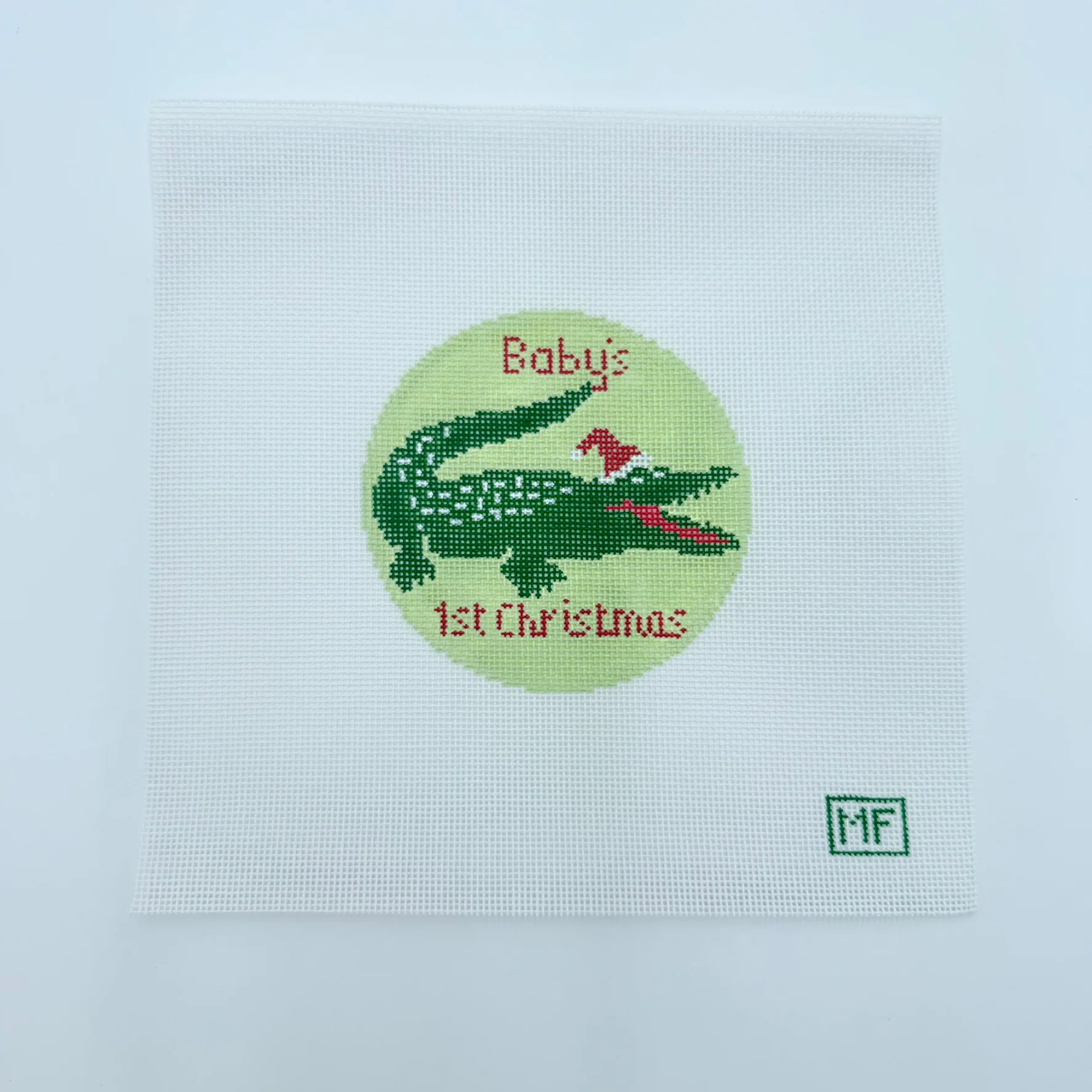 Alligator Baby's First Christmas Green Canvas