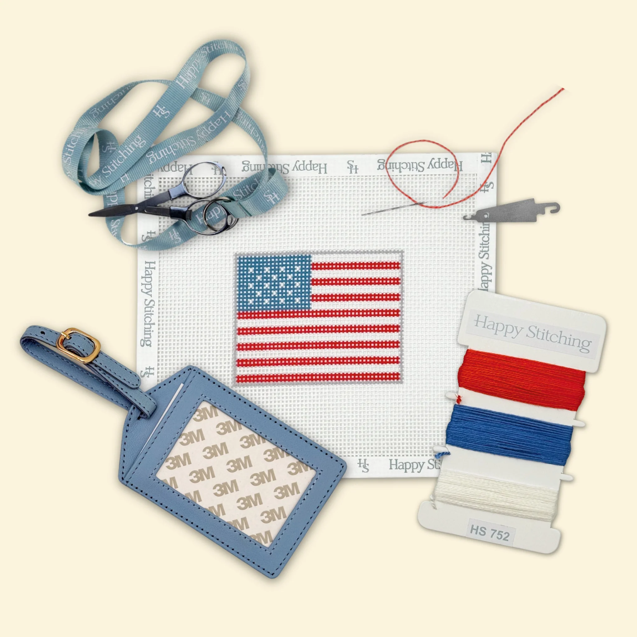 "American Flag" Happy Stitching All-In-One Luggage Tag Kit