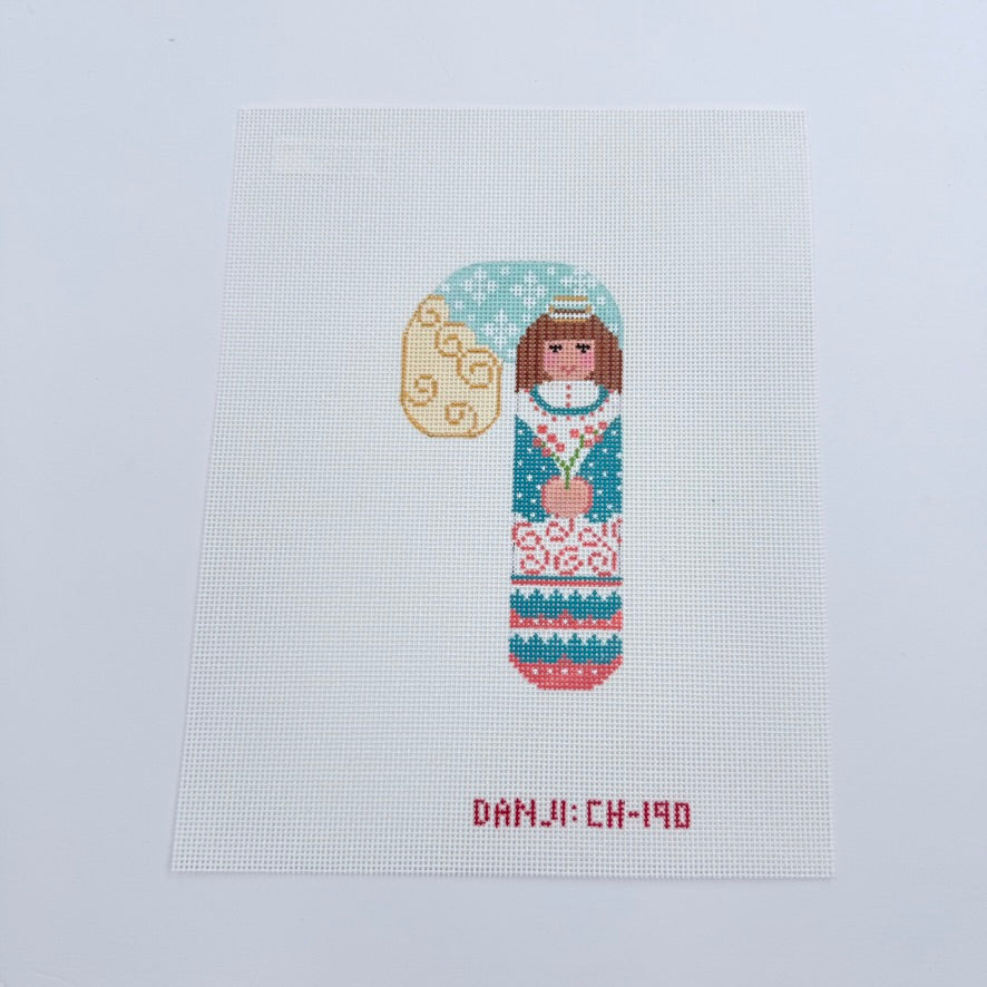 Angel with Flowers Candy Cane Canvas