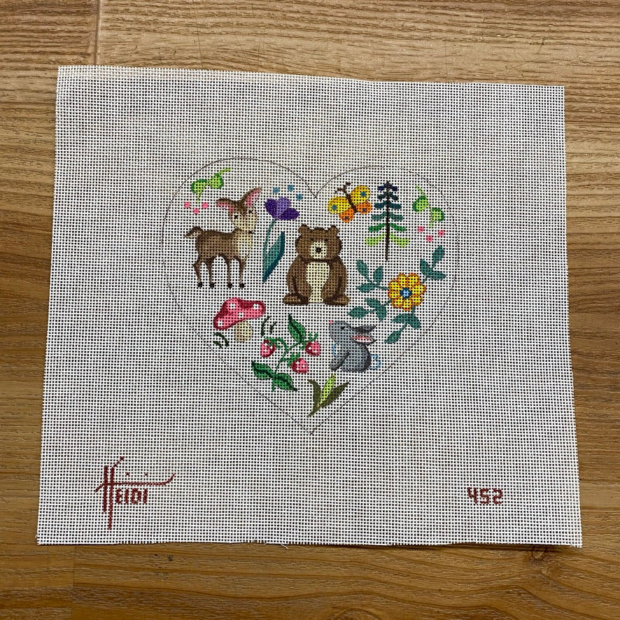 Animals and Flowers Heart Canvas