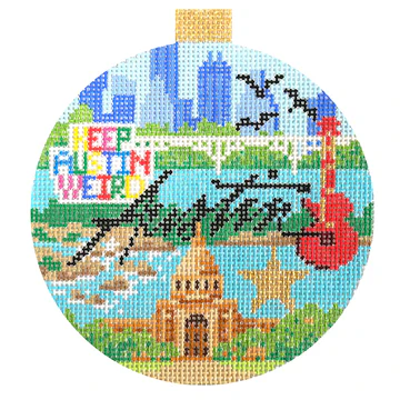 Austin Travel Round Needlepoint Canvas