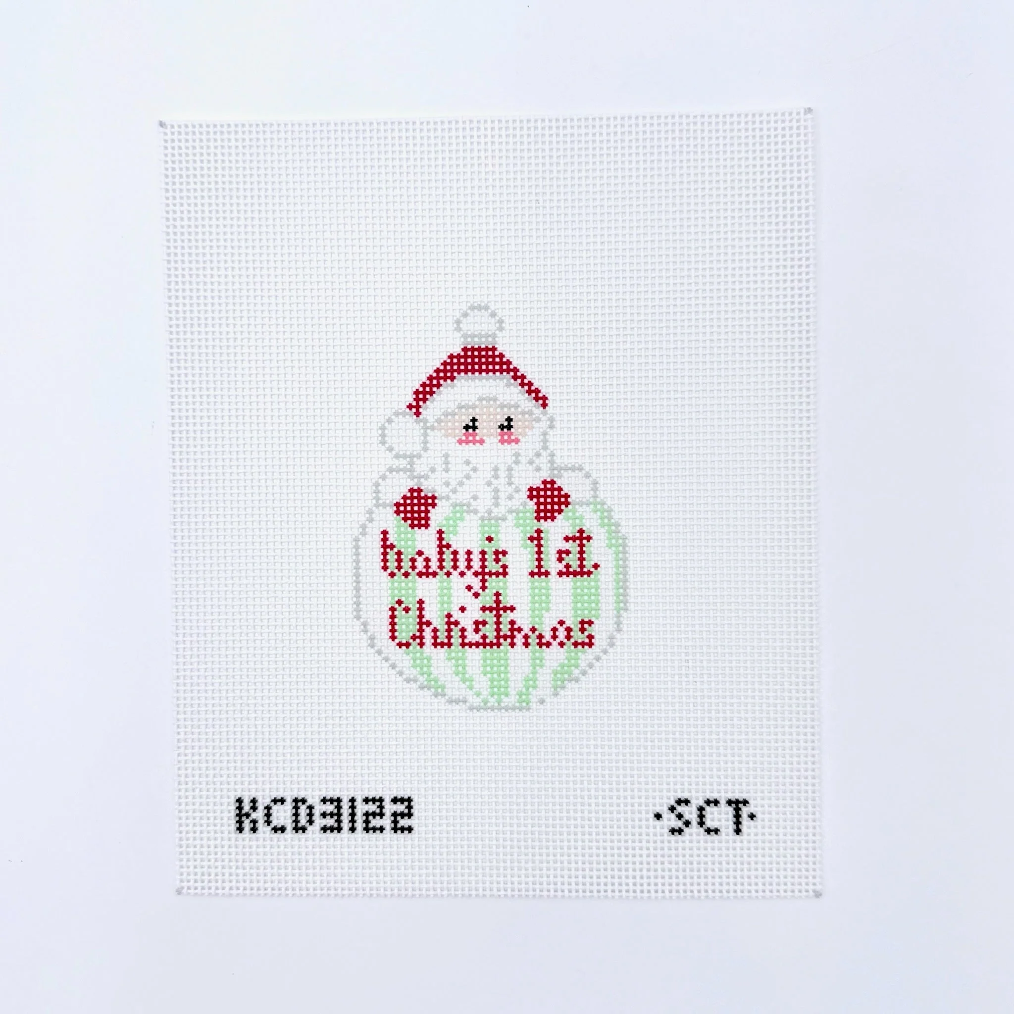 Baby’s First Christmas Santa Ornament - Green Canvas