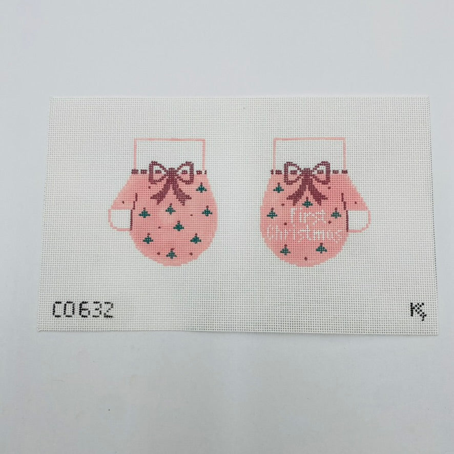 Baby's First Christmas Mittens Pink Canvas