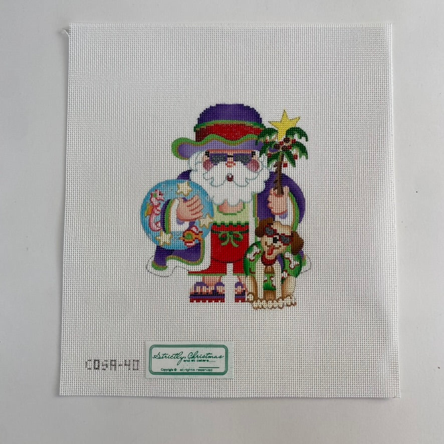 Beach Dog Squatty Santa Canvas