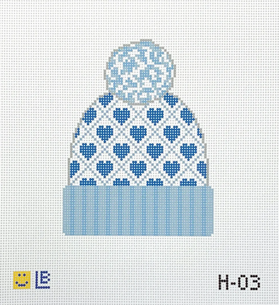 Beanie with Blue Hearts Canvas