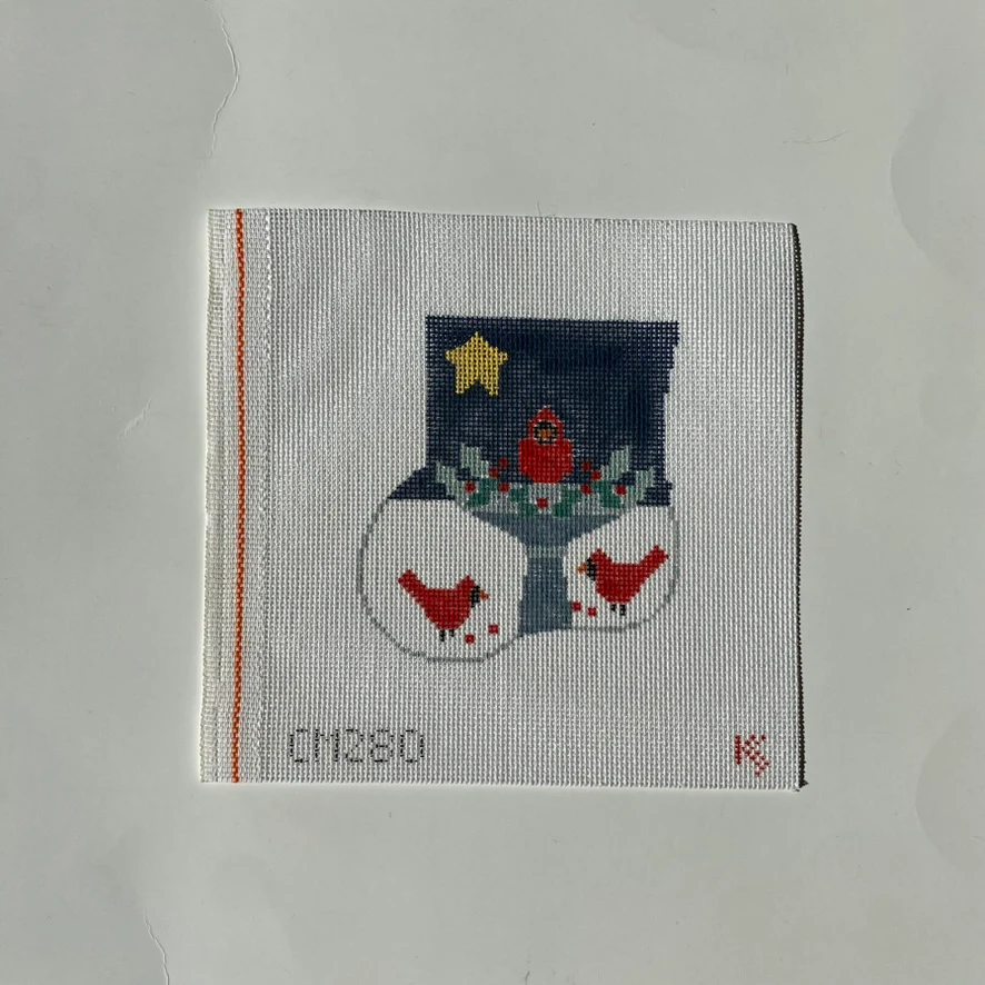 Bird Bath with Cardinals Mini Sock Canvas