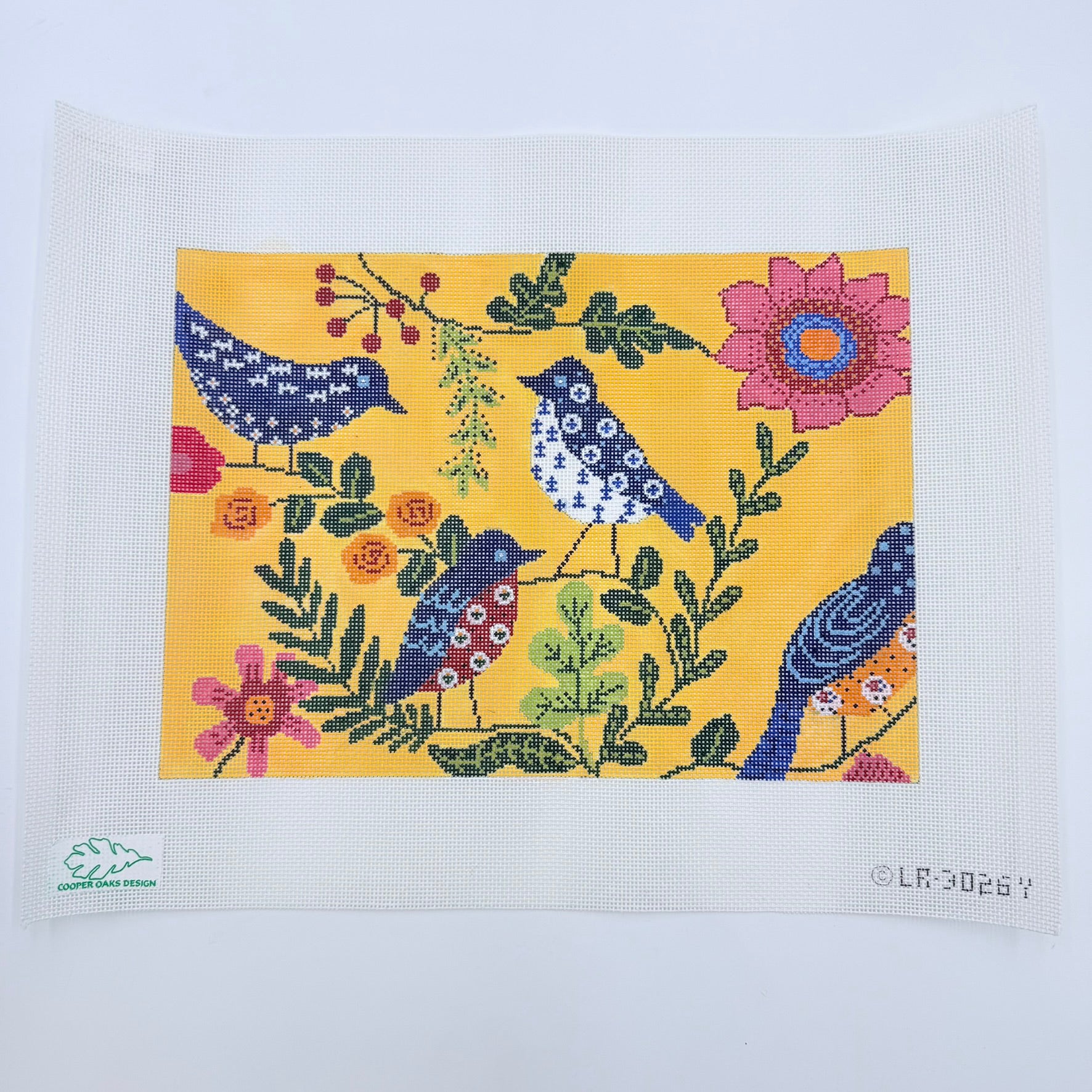 Birds on Yellow Needlepoint Canvas