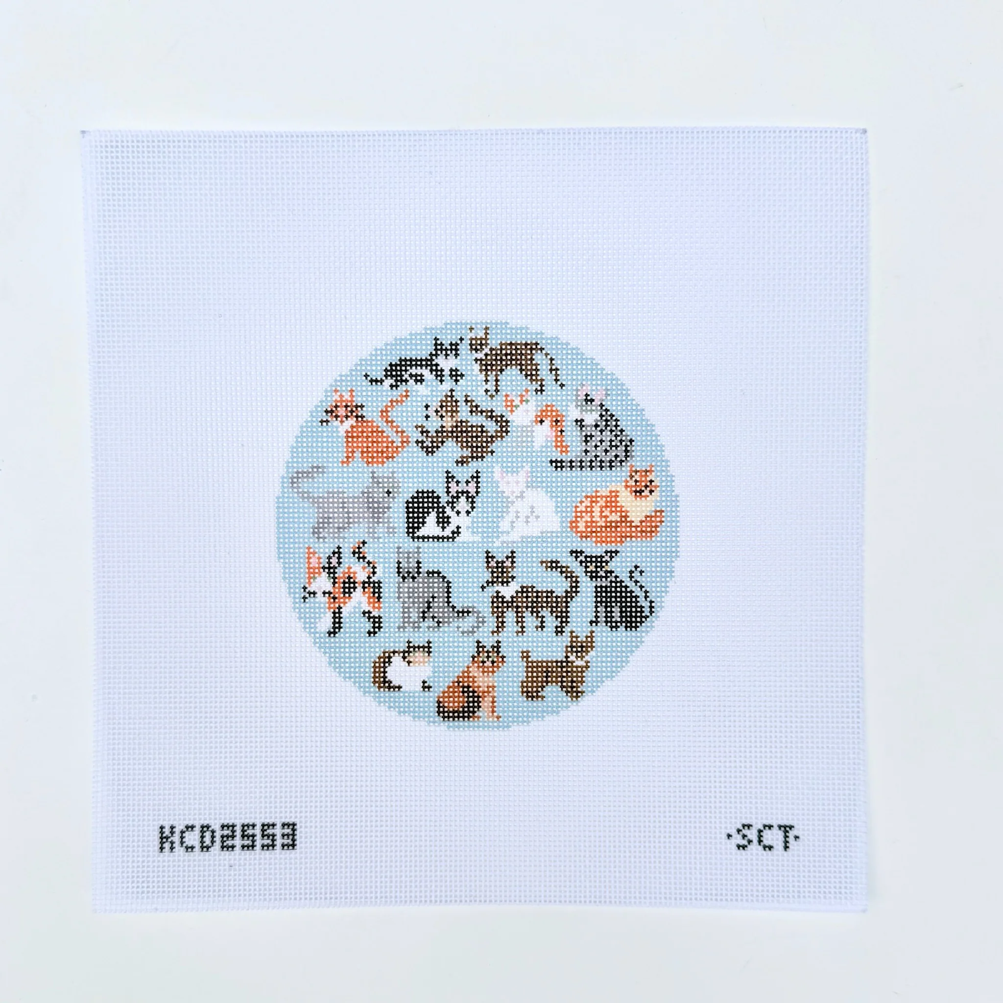 Blue Cat Round Needlepoint Canvas