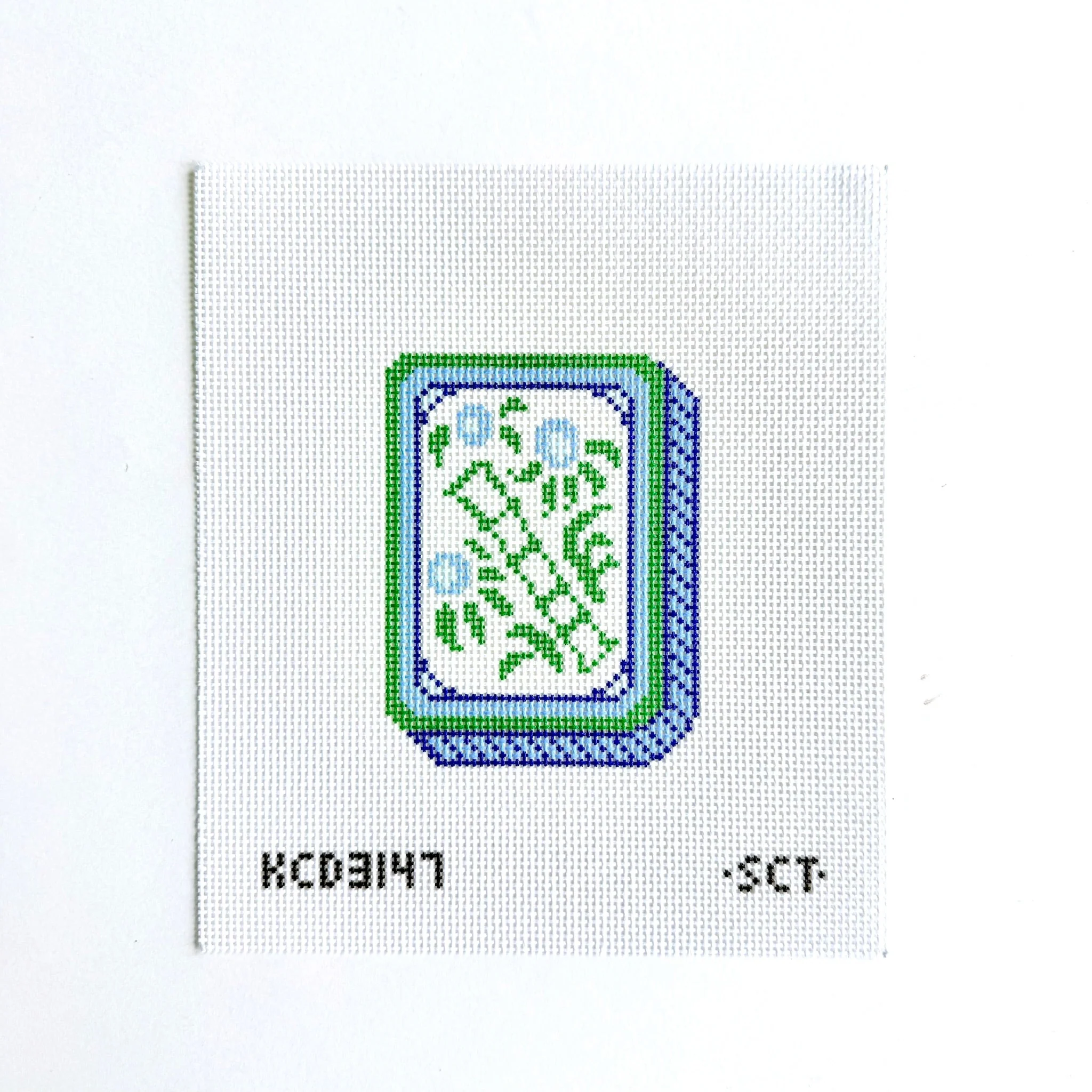 Blue Mahjong Flower Tile Canvas
