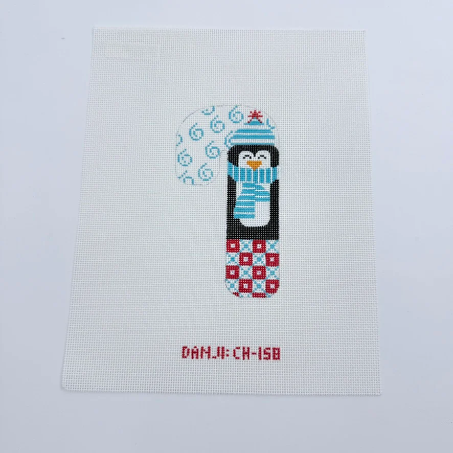 Blue Scarf Penguin Candy Cane Canvas