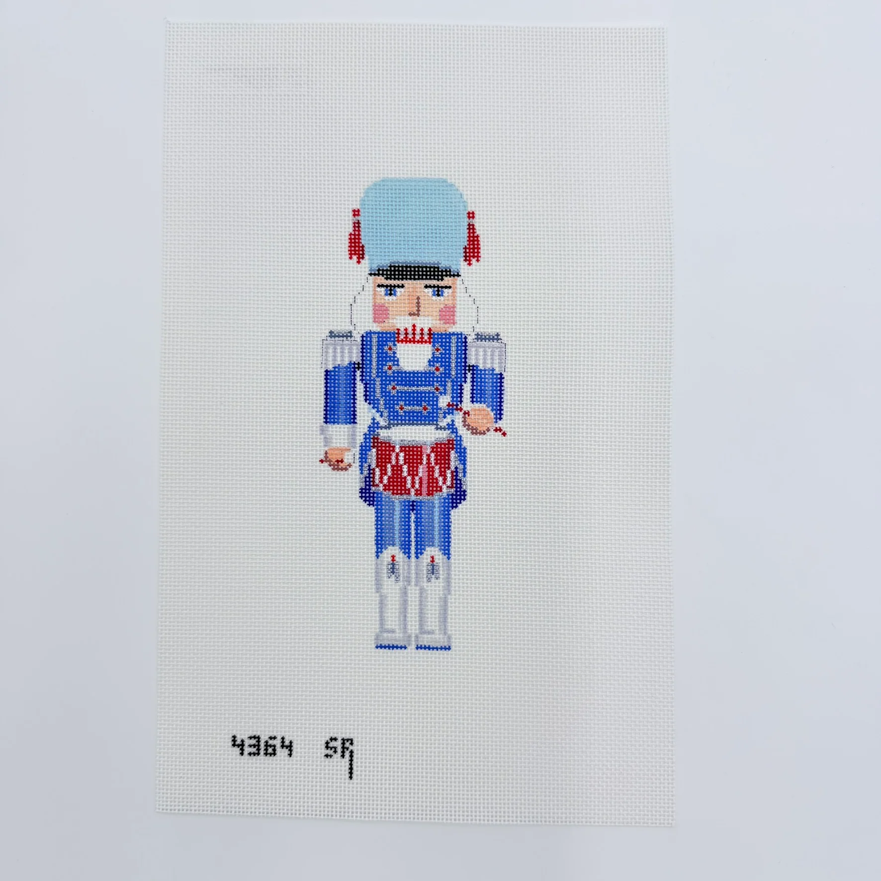 Blue, White Silver Drummer Nutcracker Canvas