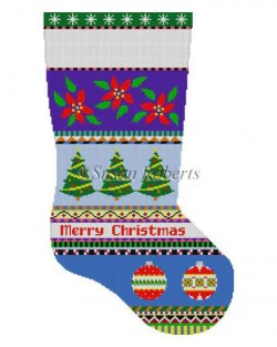 Bold Stripe Poinsettias and Ornaments Stocking Canvas