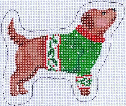 Brown Dog in Green Sweater Canvas