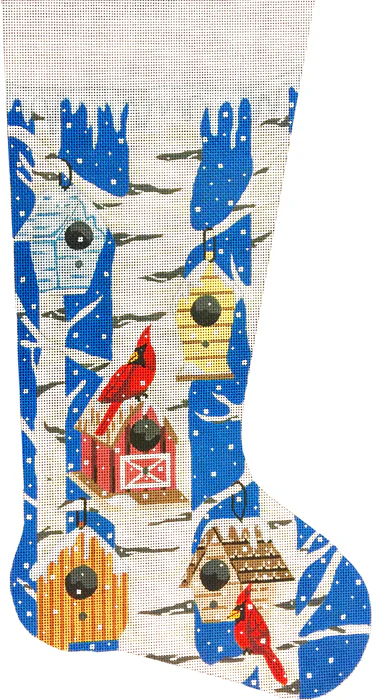 Cardinal and Birdhouses Stocking Canvas