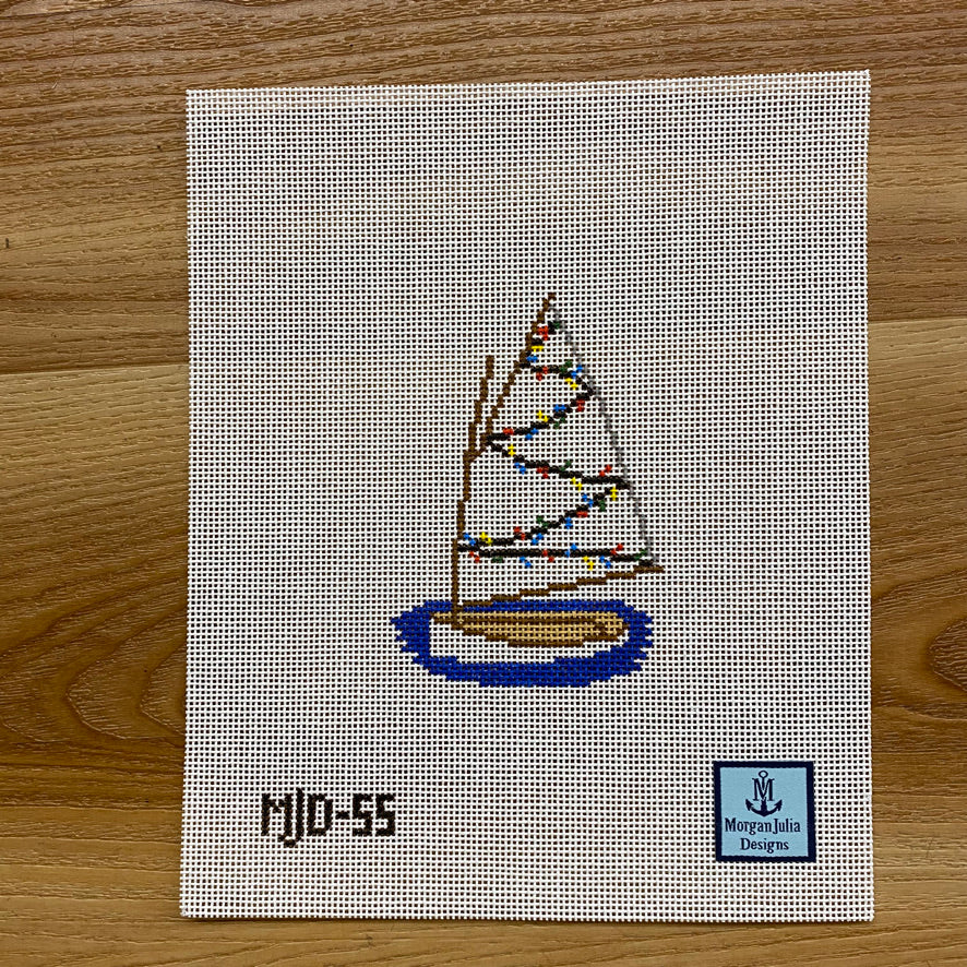 Christmas Catboat with Lights Canvas