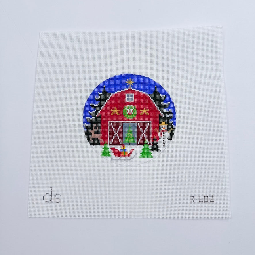 Christmas Barn Round Needlepoint Canvas