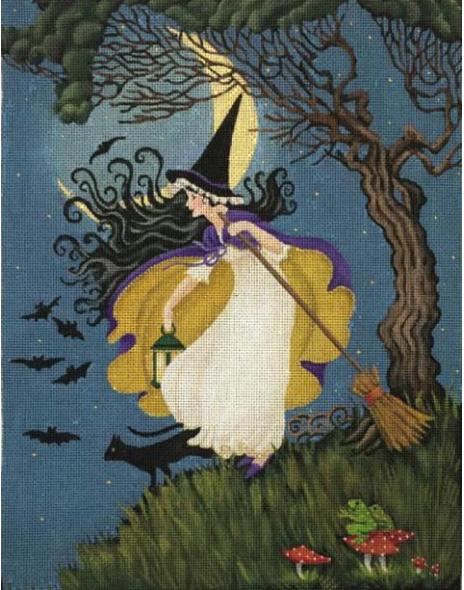 Crescent Moon Witch Needlepoint Canvas