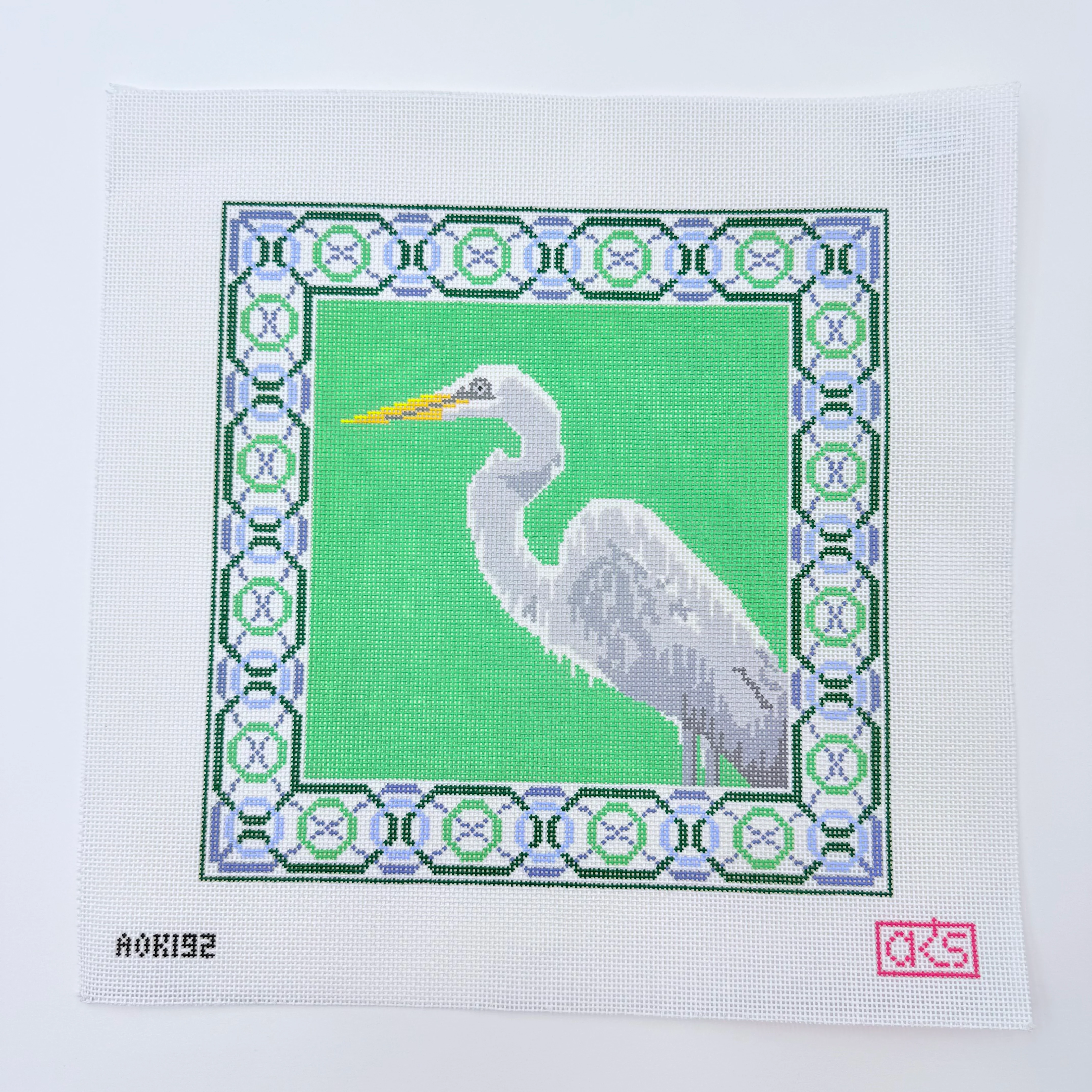Egret on Green Canvas
