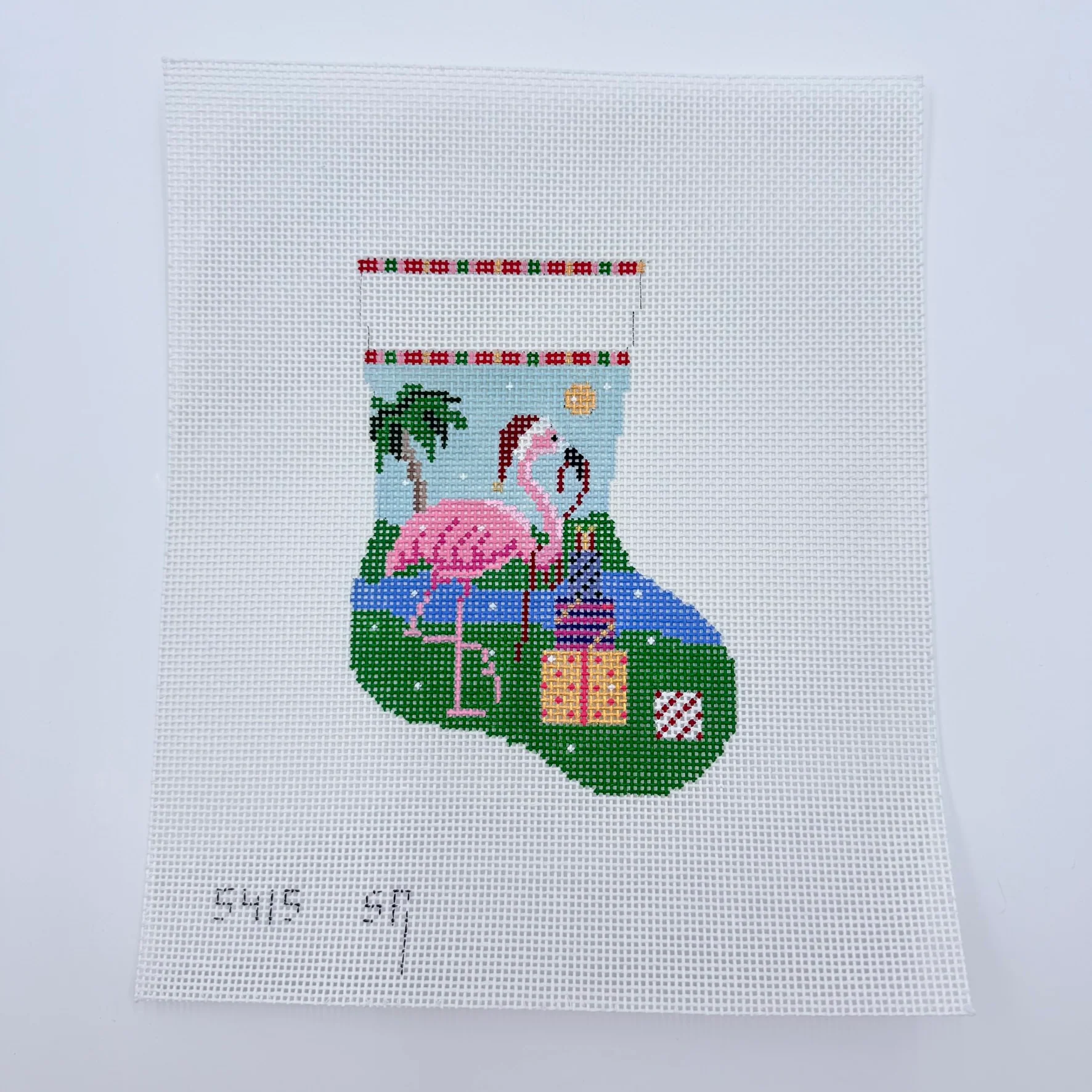 Flamingo with Presents Mini Stocking Canvas
