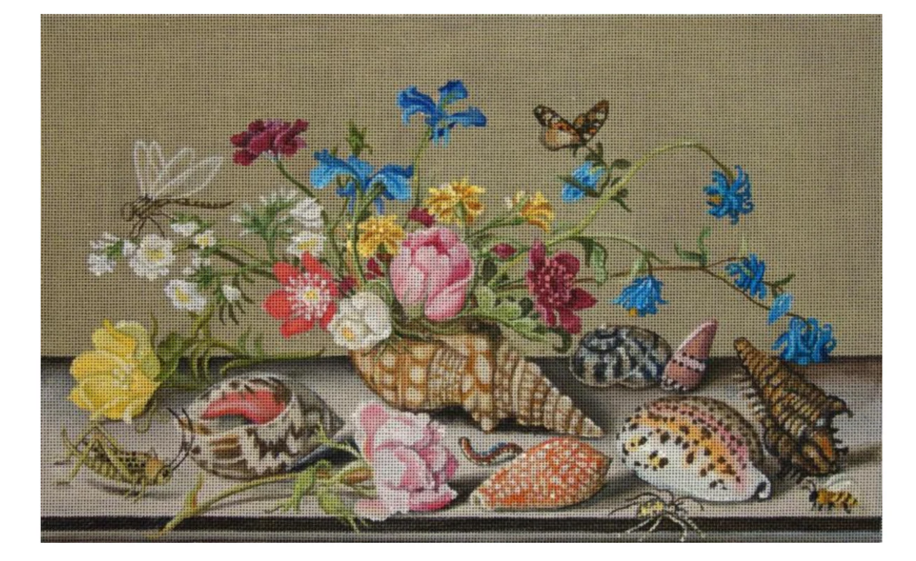 Floral Shells Needlepoint Canvas
