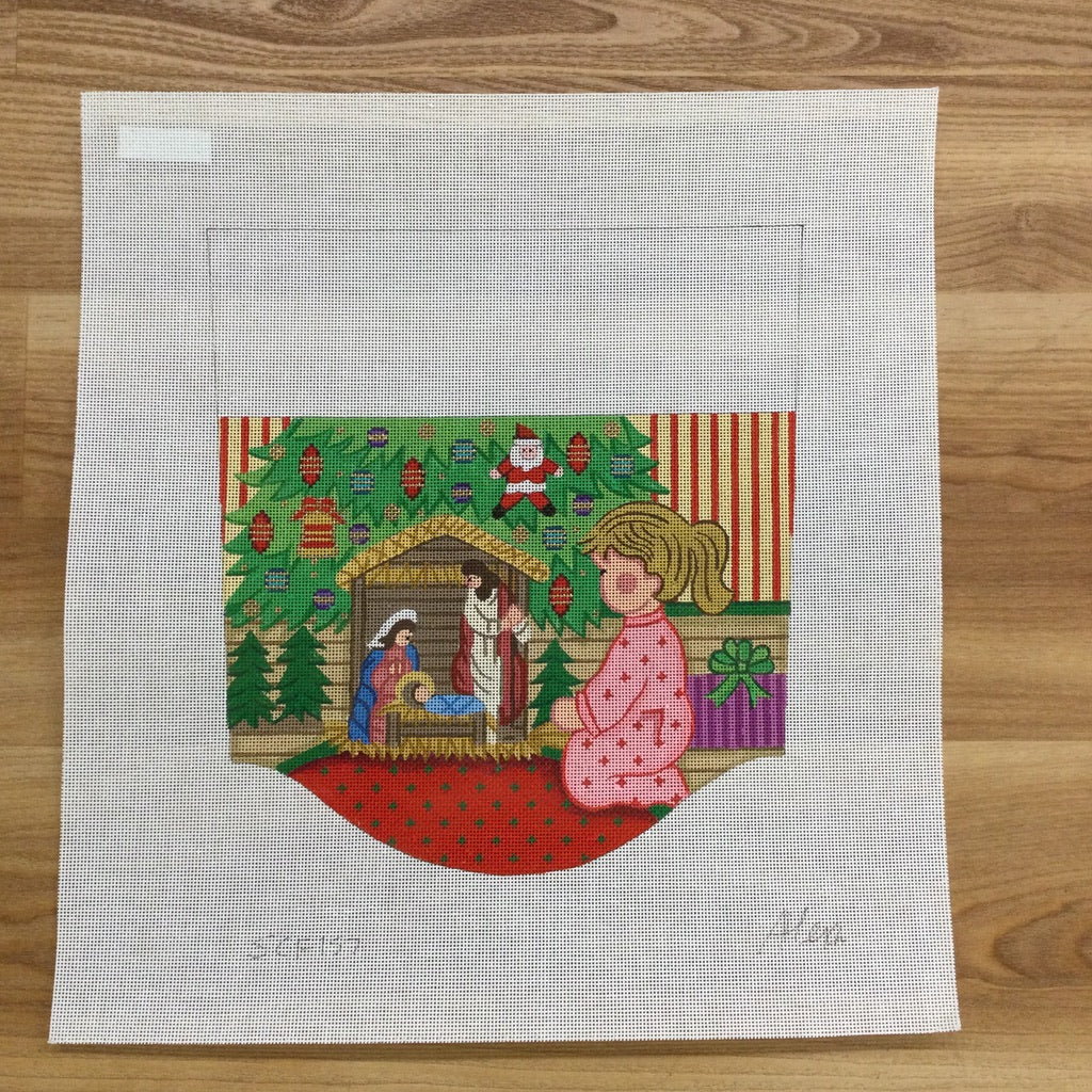 Girl with Nativity Set Topper Canvas