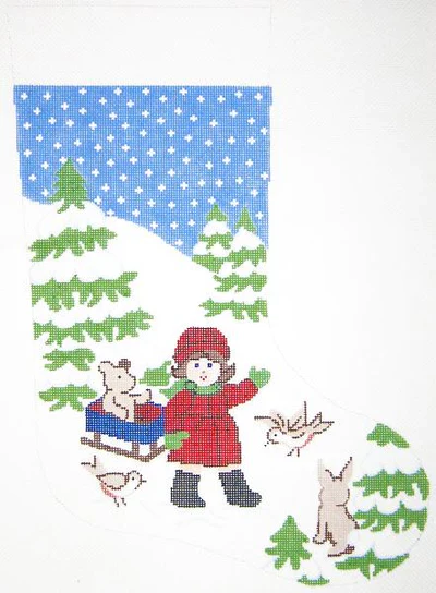 Girl with Sled Stocking Canvas
