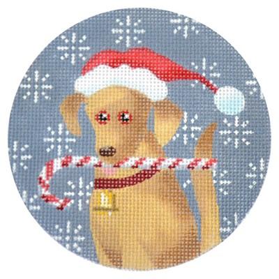 Golden Labrador Candy Cane Round Canvas