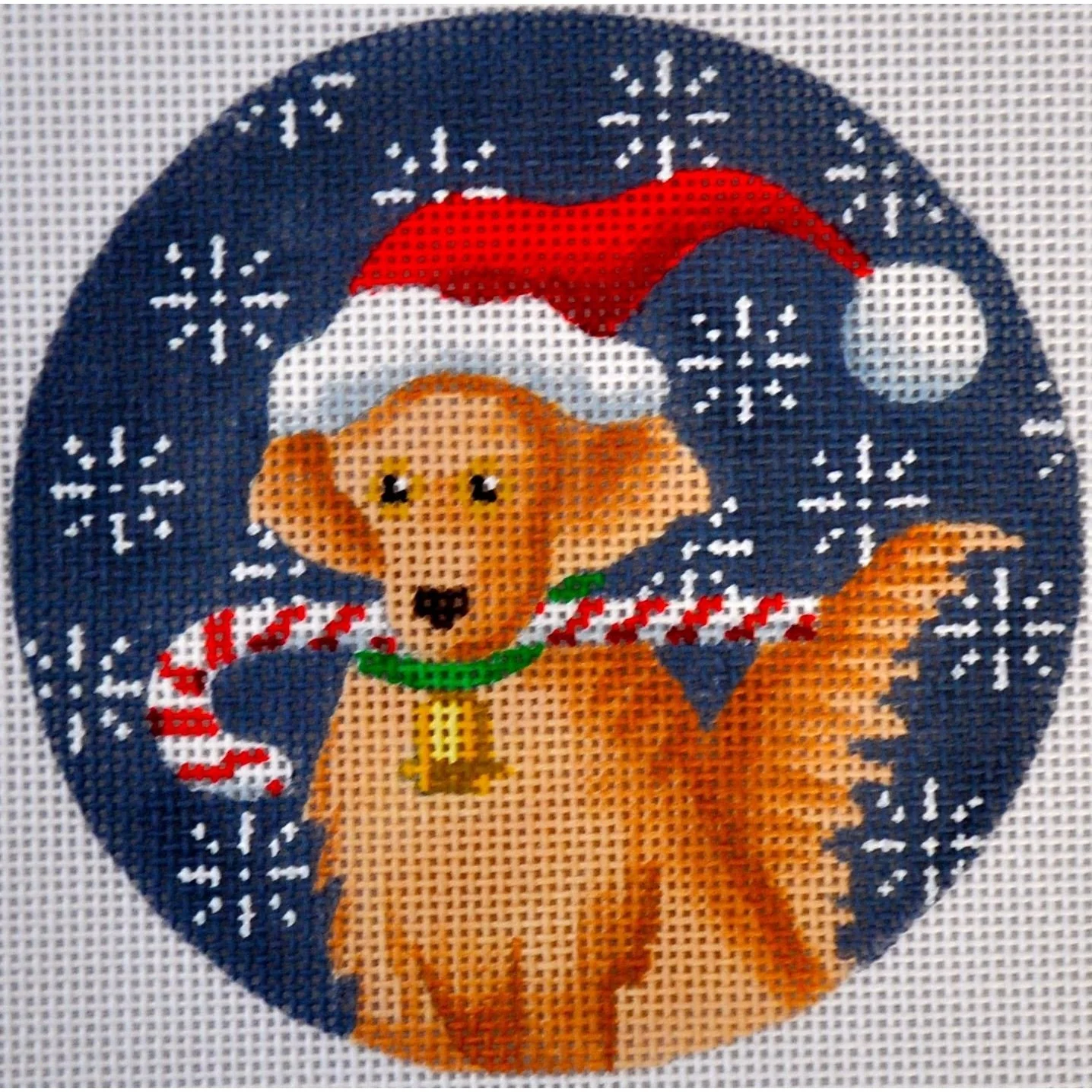 Golden Retriever Candy Cane Round Canvas