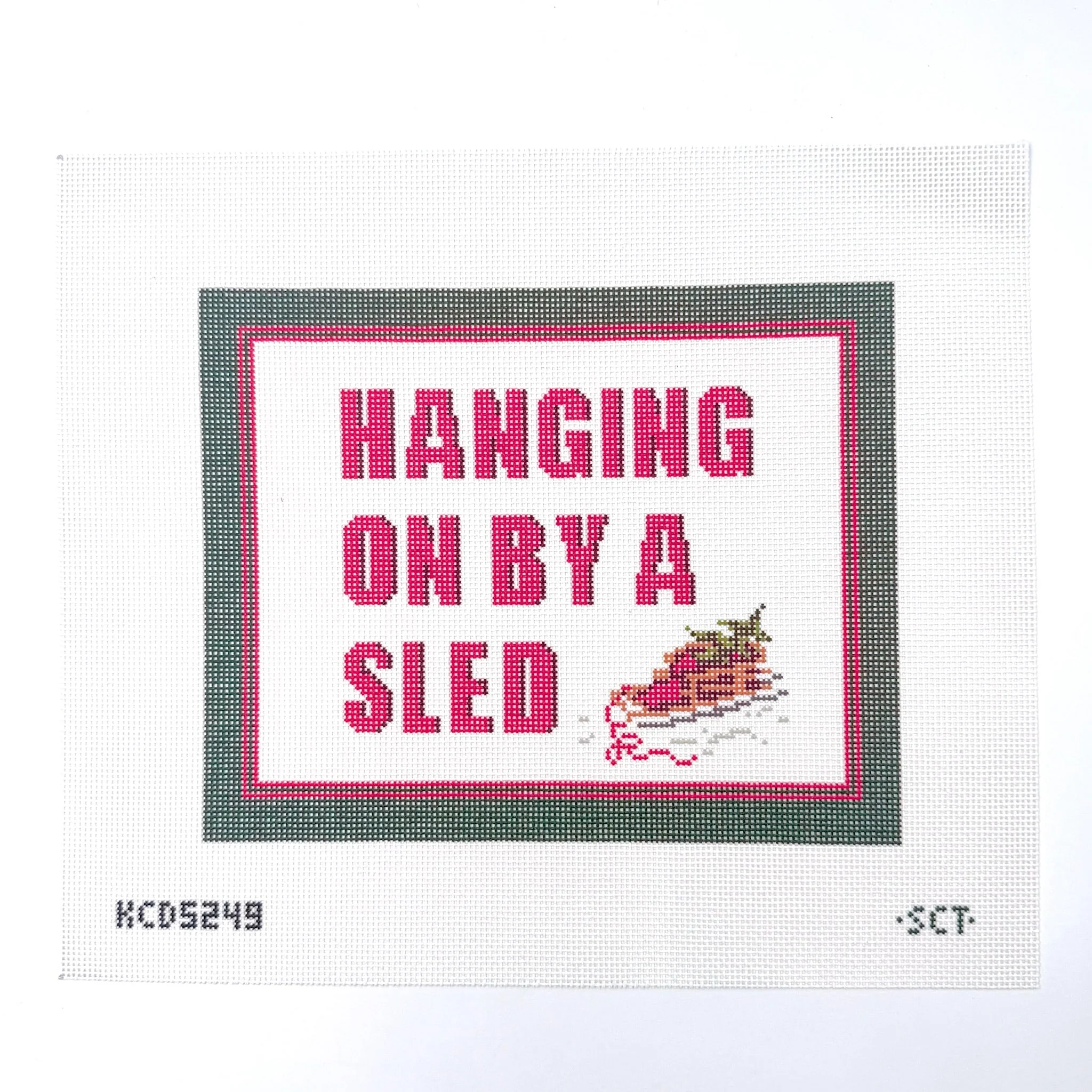 Hanging on by a Sled Needlepoint Canvas