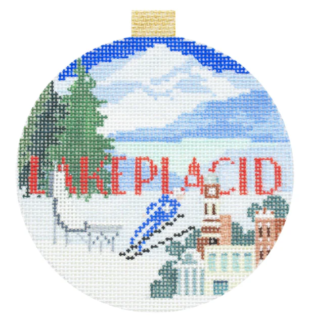 Lake Placid Travel Round Needlepoint Canvas