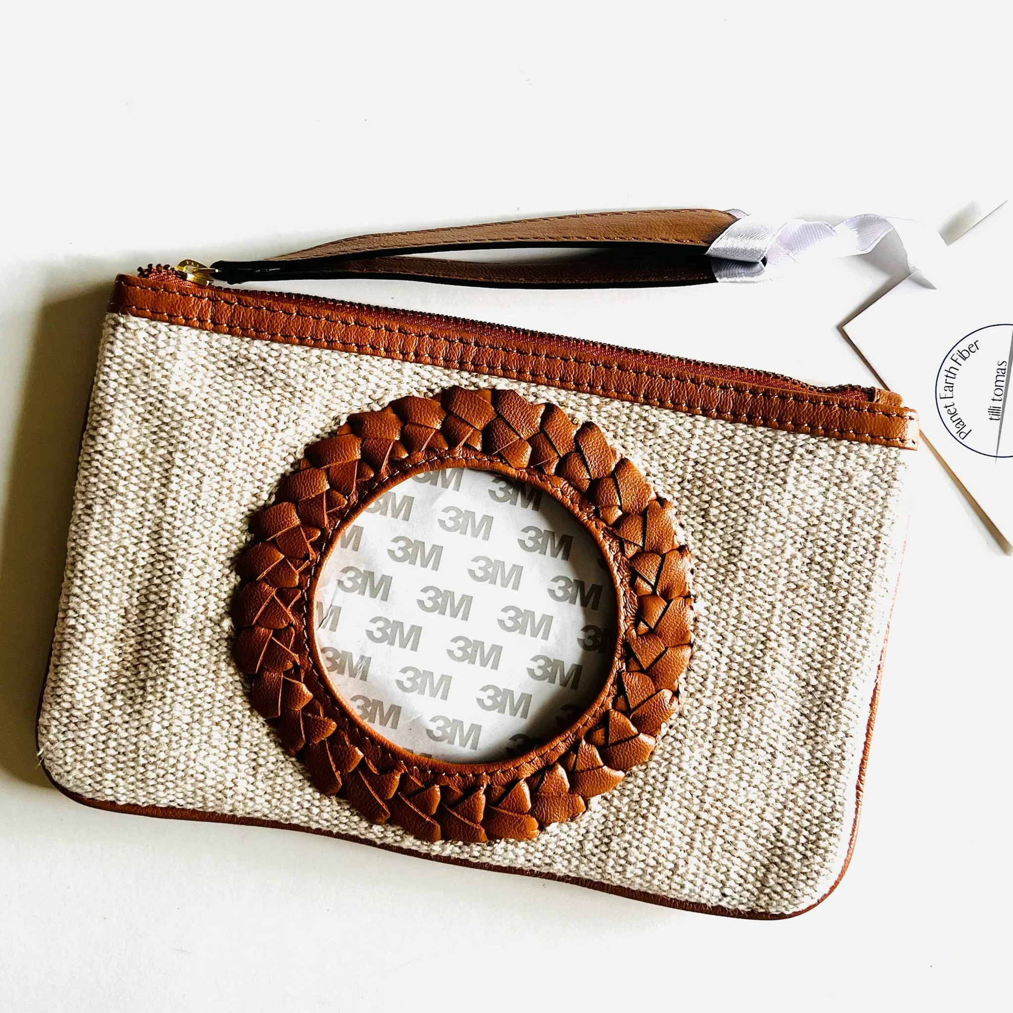 Leather Trimmed Self Finishing Canvas Clutch - Image 2
