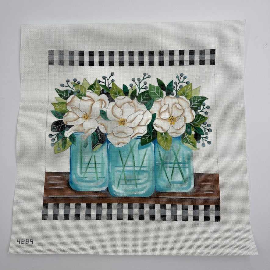 Magnolias and Mason Jars Canvas
