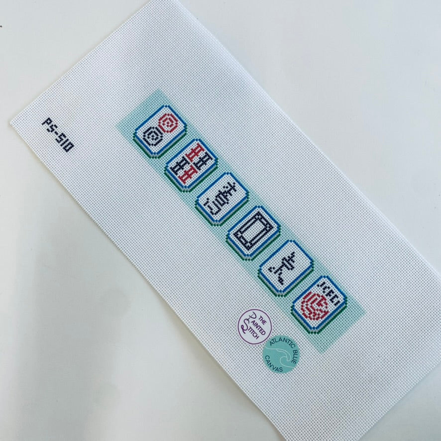 Mahjong Tiles on Blue Key Fob Canvas