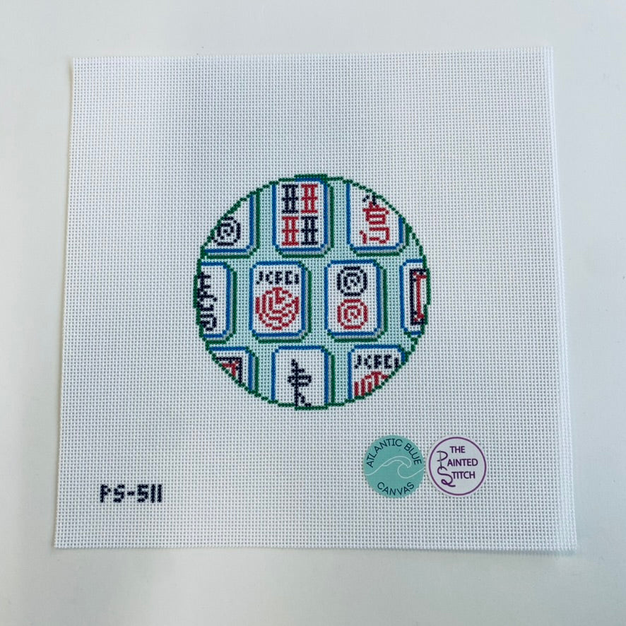 Mahjong Tiles Round on Blue Canvas