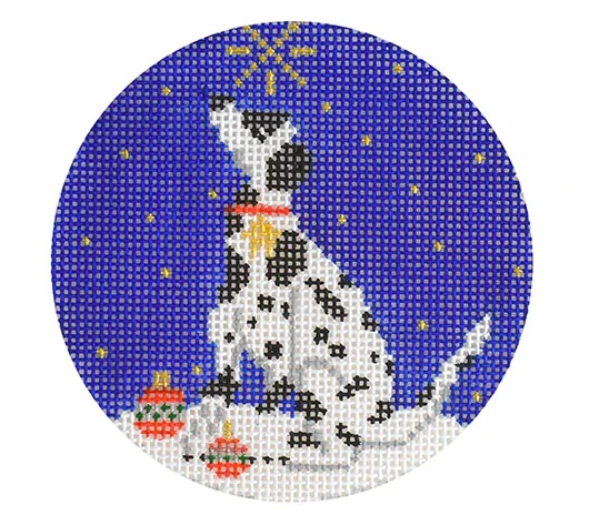 Midnight Dalmation Round Needlepoint Canvas