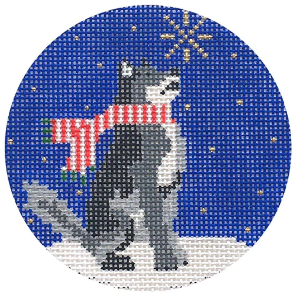 Midnight Husky Round Needlepoint Canvas