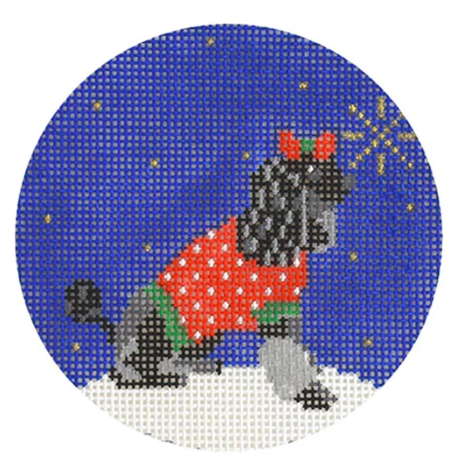 Midnight Poodle Round Needlepoint Canvas