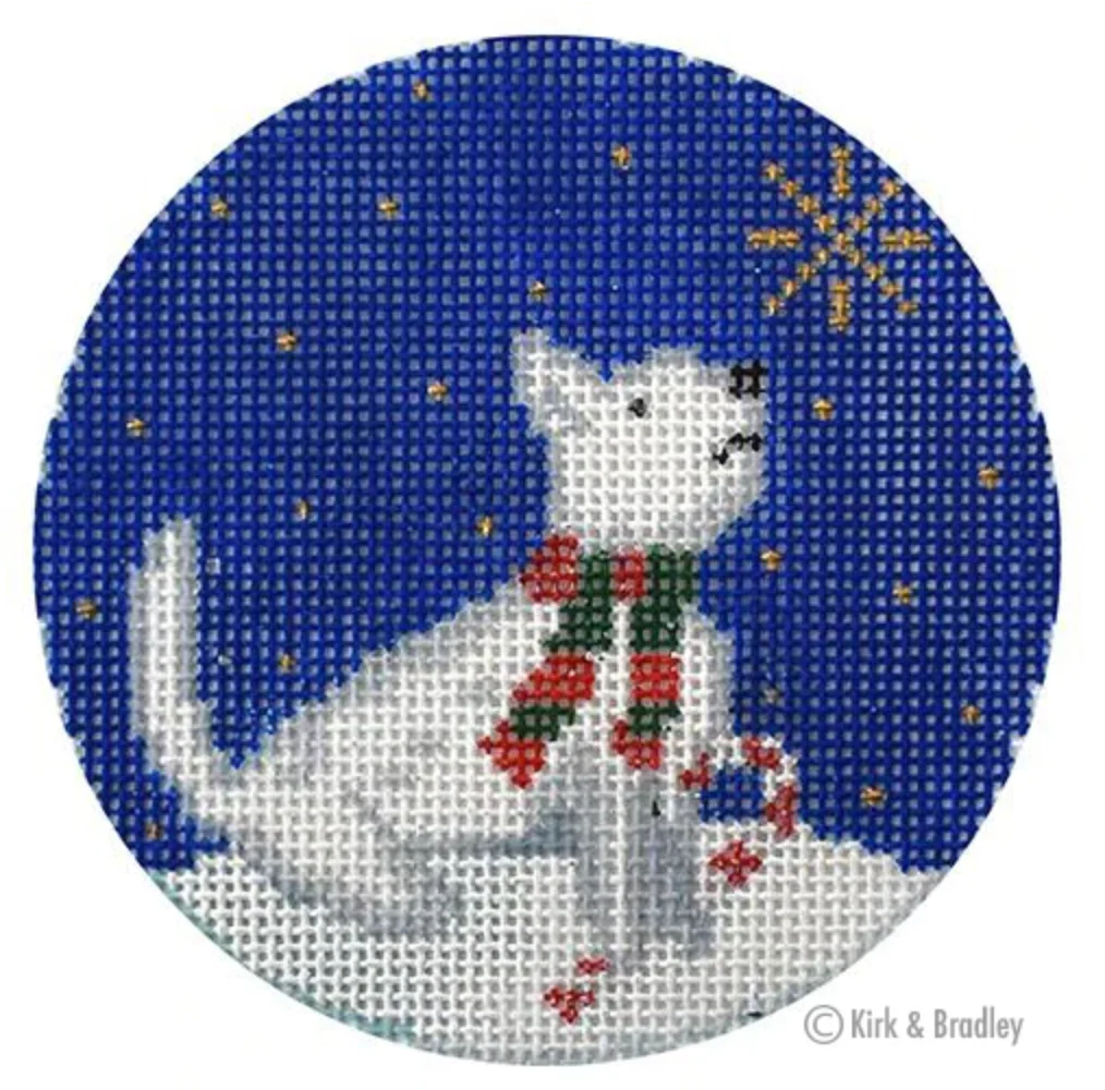 Midnight Westie Round Needlepoint Canvas