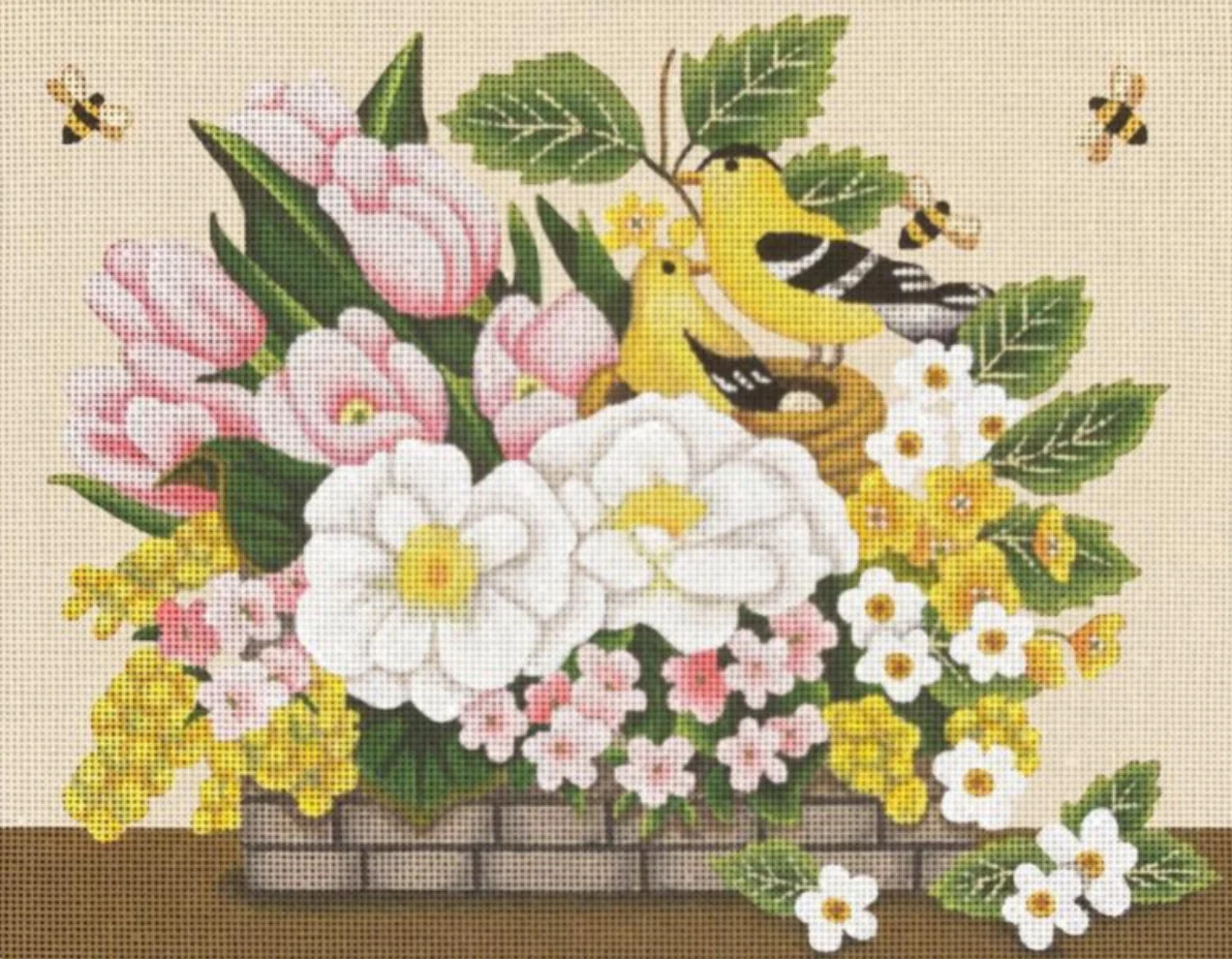 Mini Yellow Birds Basket Canvas