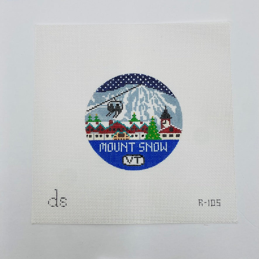 Mount Snow Travel Round Needlepoint Canvas