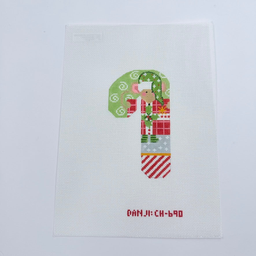 Mouse with Present Candy Cane Canvas