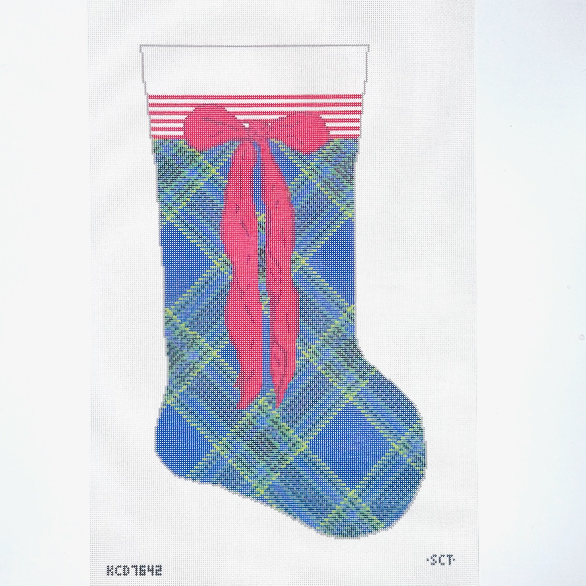 Navy Tartan Stocking Needlepoint Canvas