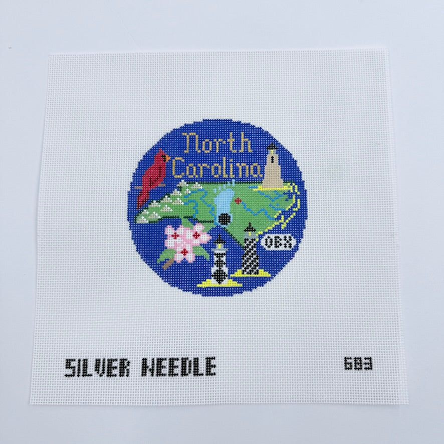 North Carolina 4 1/4" Travel Round Needlepoint Canvas