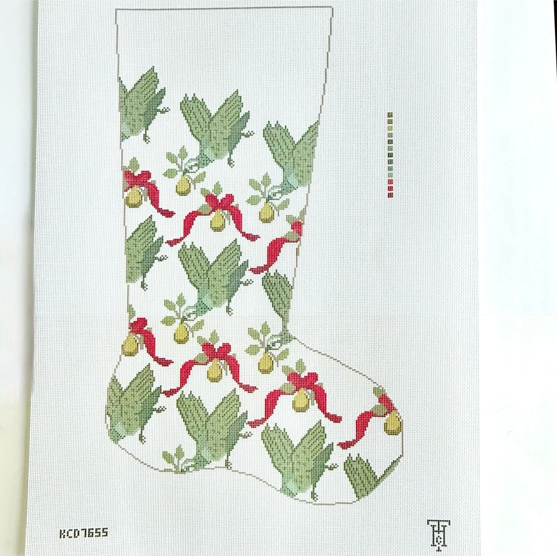 Partridge Pear Ribbon Stocking Canvas