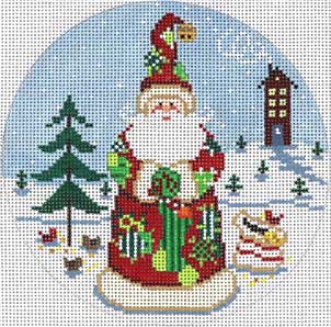 Patchwork Santa Round Canvas
