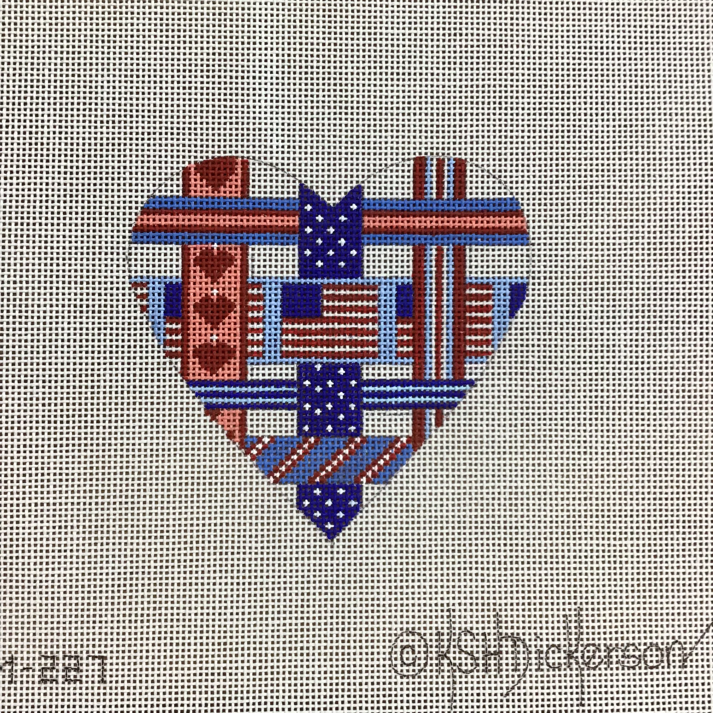 Patriotic Woven Ribbons Heart Needlepoint Canvas
