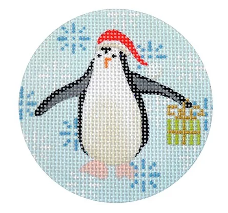 Penguin Christmas Round Lime Canvas