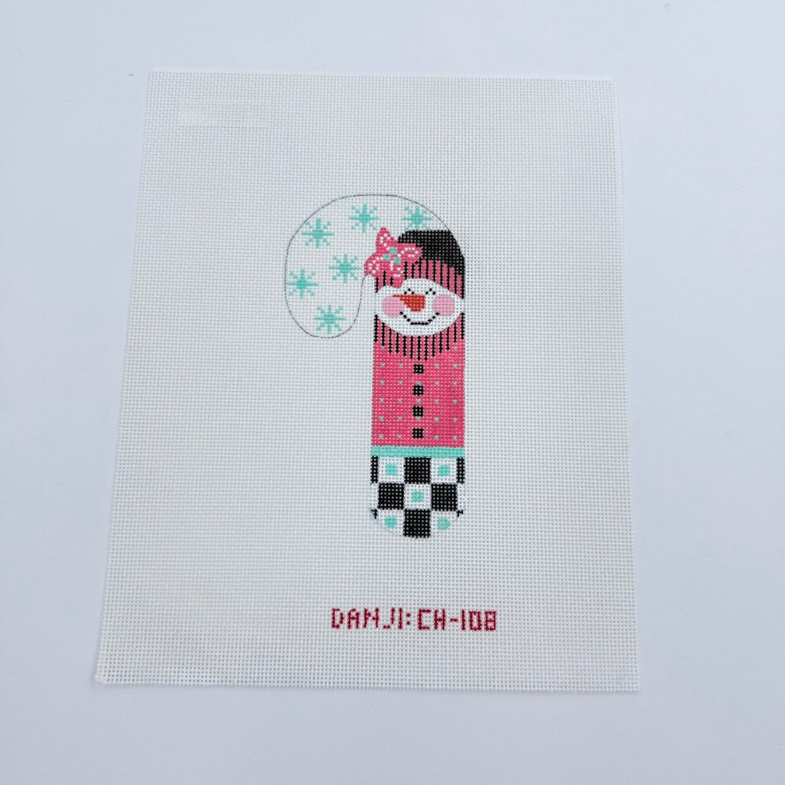 Pink and Black Snowman Candy Cane Canvas