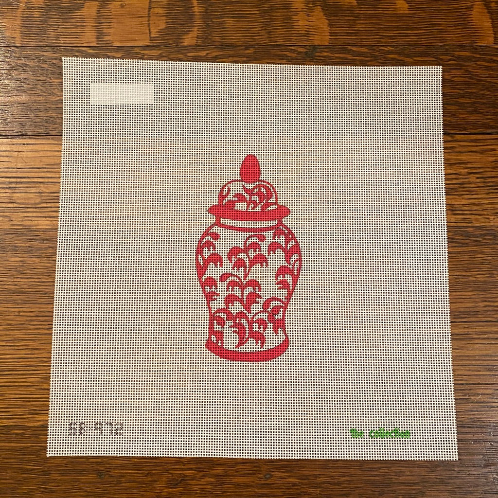 Pink Jardiniere with Leaves Canvas