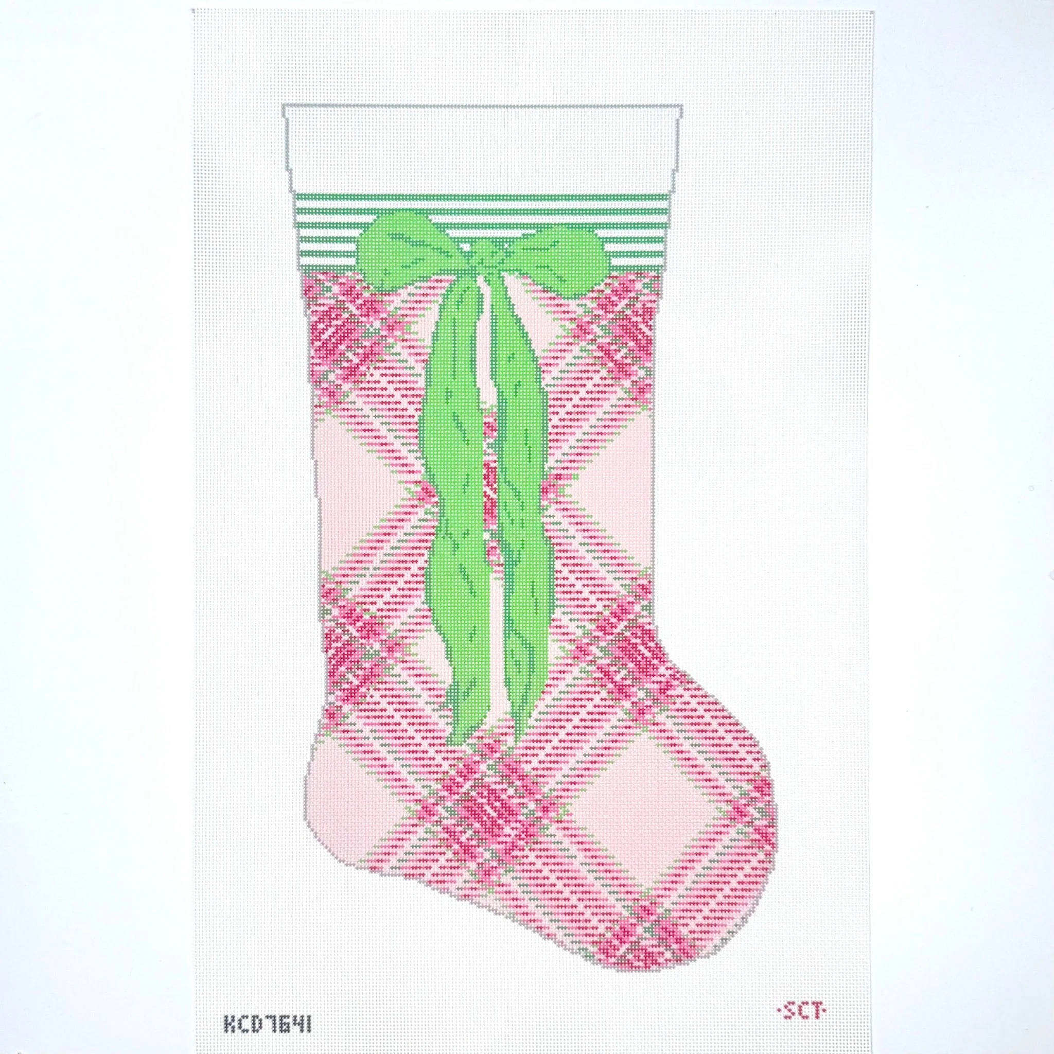 Pink Tartan Stocking Needlepoint Canvas